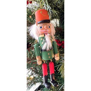 NWOT VTG Nutcracker Christmas Ornament Wooden Dangling Arms Legs Fuzzy B…